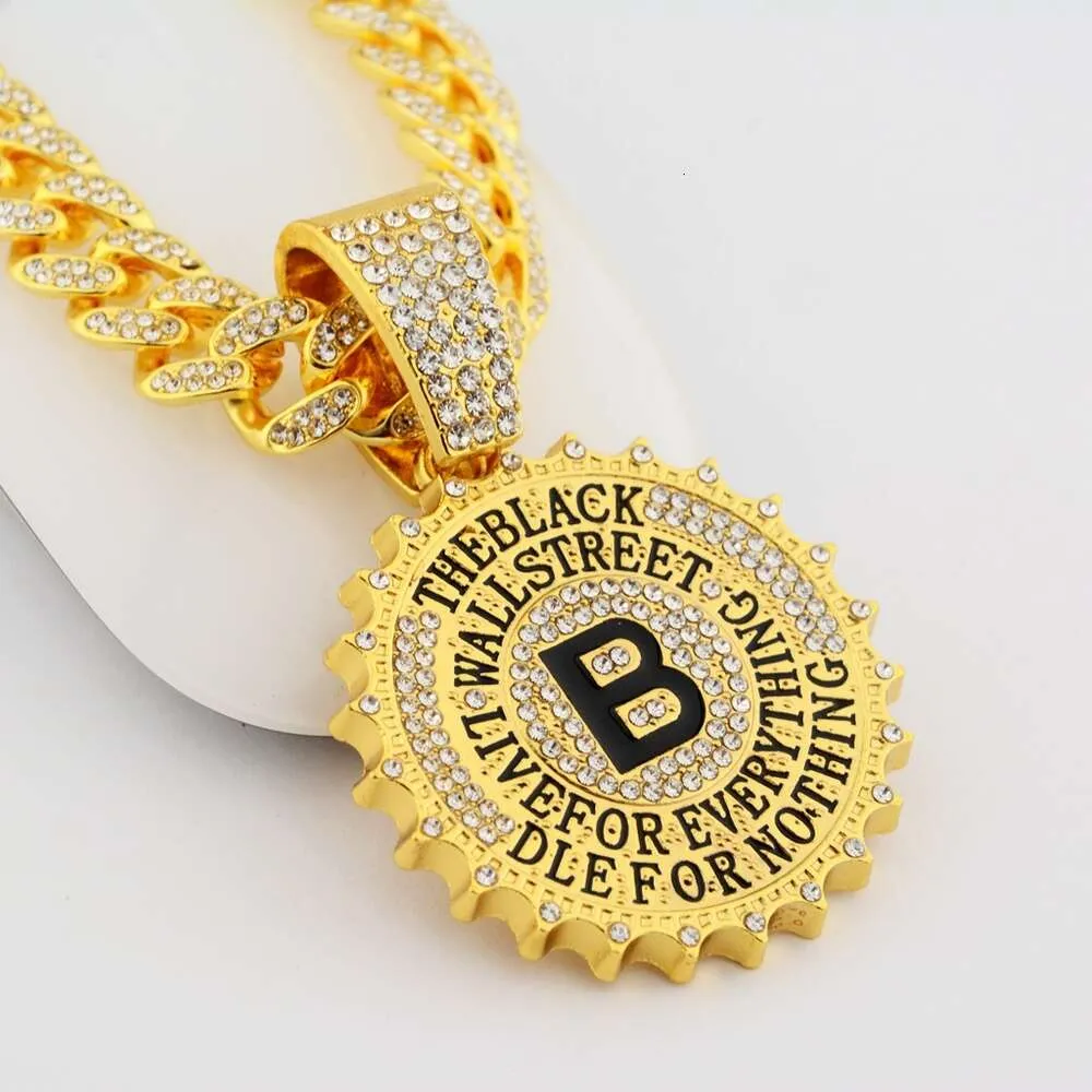 designer necklace Hip Hop Versatile Full Diamond B-shaped Round Label Pendant Personalized Mens Womens Necklace Cuban Chain