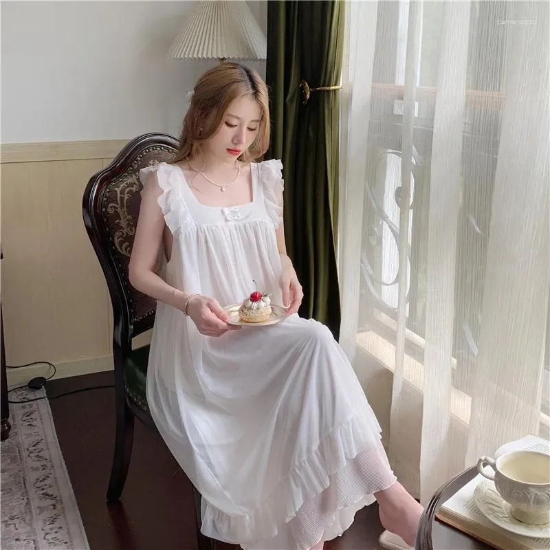 Women's Sleepwear Nightdress Sleeveless Solid French Style Ladies Cute Nightgowns Princess Dress Vintage For Female 2024