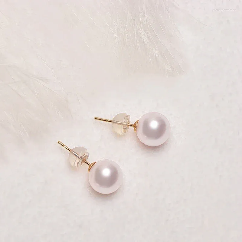 Boucles d'oreilles Stud Real 18k Gold Natural Natural Freshater Pearl Pure Pure Au750 Needle For Women Fine Jewelry Cadeaux EA011