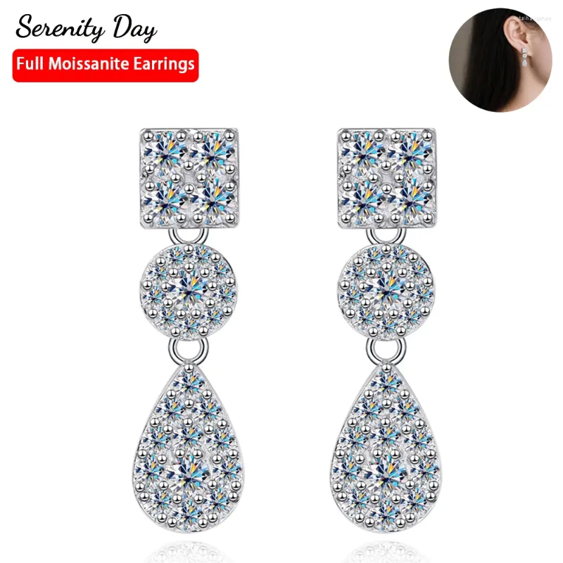 Studörhängen Serenity Day D Färg 2mm 3mm Full Moissanite Tassels For Women S925 Sterling Silver Plate PT950 Ear Fine Jewelry