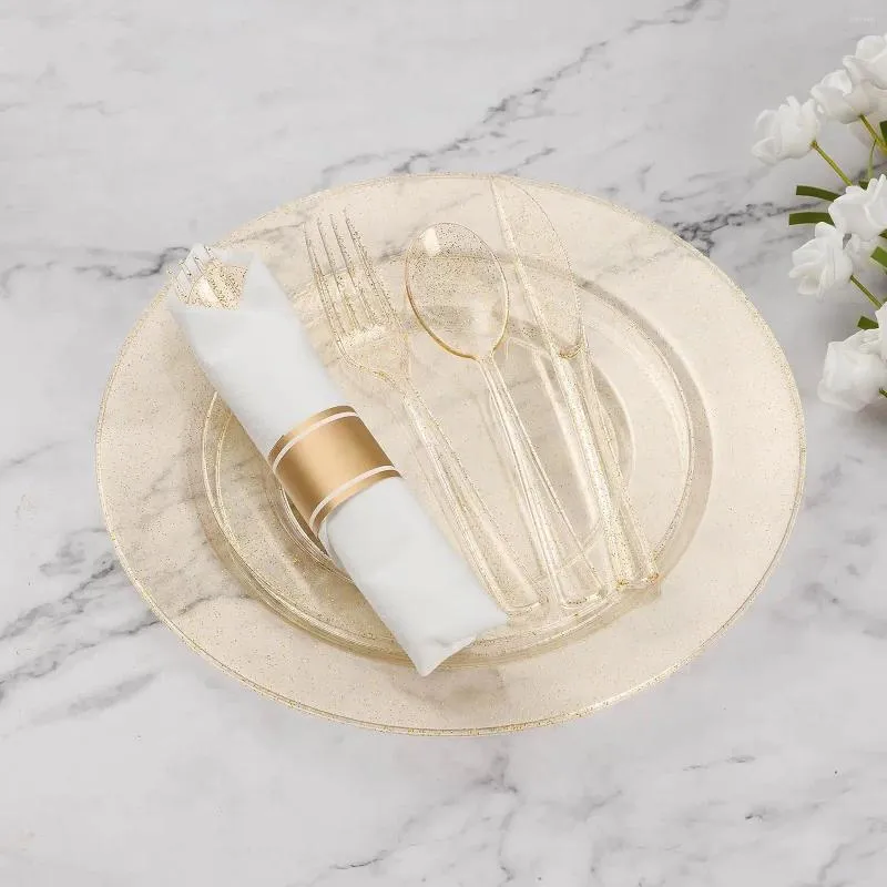 Wegwerp servies voor 350 stuks goud glitter plastic set voor 50 gastenborden feest inclusief diner
