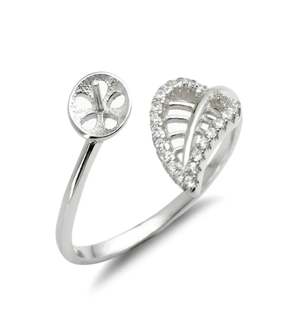 Leaf Ring Mounts Pearl Inställningar 925 Sterling Silver Blanks Zircon Hollow Cut Leaves Design 5 Pieces3675938