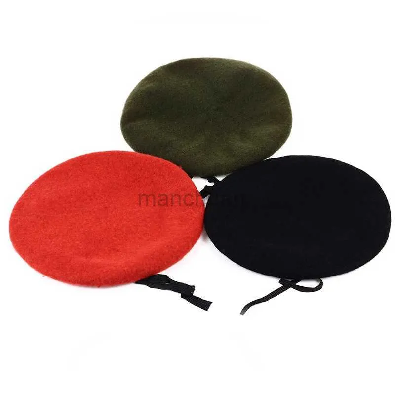 SP8V -basker Voron Män och kvinnor Pure Wool Beret Hat For Special Forces Soldiers Death Squads Military Training Camp Hats D24418
