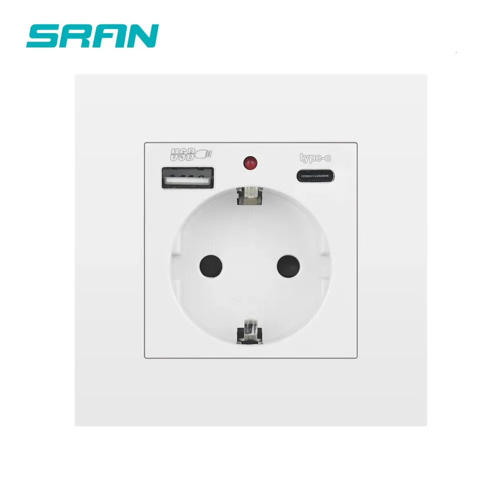 EU Power Socket Socket With Usb Charging Port and Type c 2.1A 16A Gray PC Panel 86mm*86mm Russia Spain Wall Socket SRAN 240415