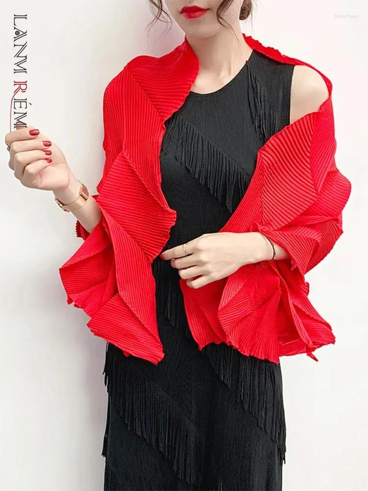 Women's Blouses LANMREM Pleated Shirts Women Fold Shawls Style Solid Color Open Stitch Female Elegant Top Clothing 2024 Spring Summer