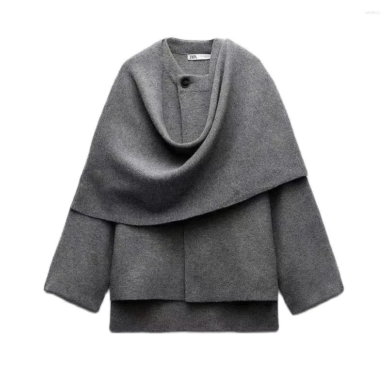 Giacche da donna giacca a scialle Muxi-gray con sciarpa a maniche lunghe aperte anteriori aperti eleganti e unica usura stradale autunno inverno