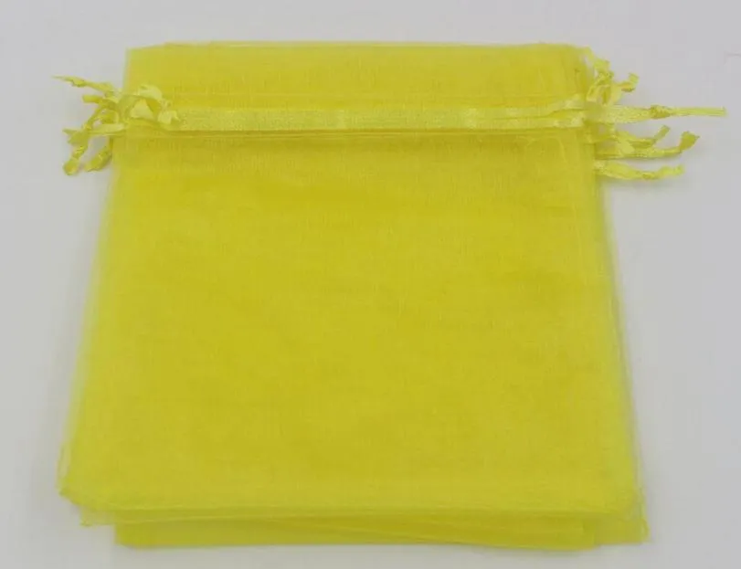 Lemon Yellow 7x9cm 9x11cm 13x18cm Organza Jewelry Gift Pouch Väskor för bröllopsfavorsbeads tillbehör6034927