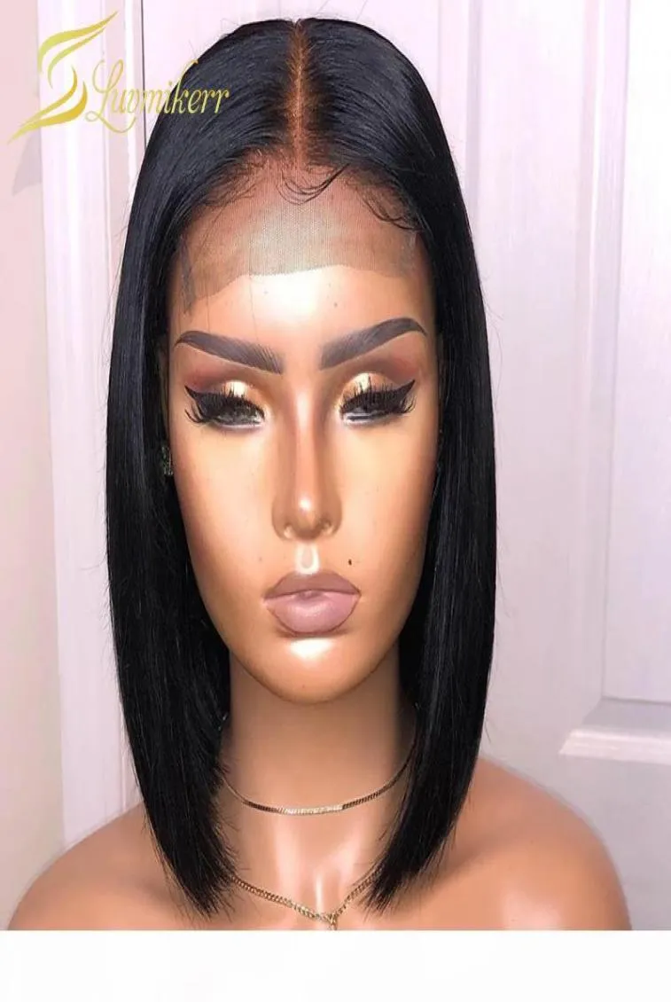 Short Bob Closure Wigs 150 Density Brazilian Straight Lace Front Human Hair Wigs 4x4 Lace Closure Wig Blunt Cut Remy Pre Plucked9963241