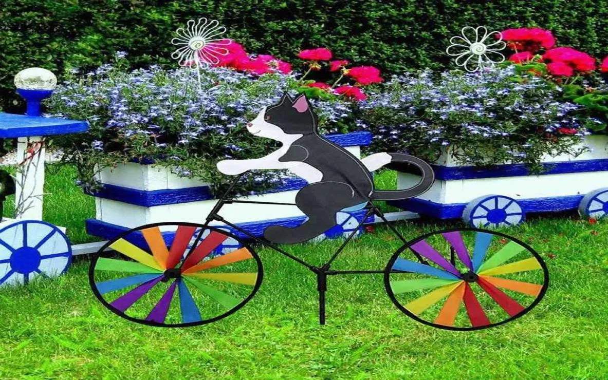 Bike Spinner Cat Dog Bicycle Garden Stake voor balkon Patio Yard Handmade Wind Spinner Cartoon Biking Garden Yard Decor Q082025608