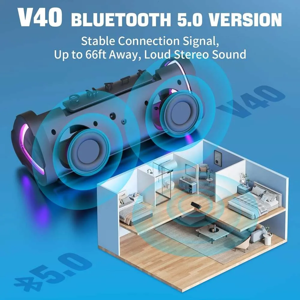 Anzon V40 Bluetoothスピーカー -  24Wのラウドステレオ、24時間の再生時間、TWS、およびIPX7の防水、家、屋外での使用のためのポータブルワイヤレススピーカーV5.0