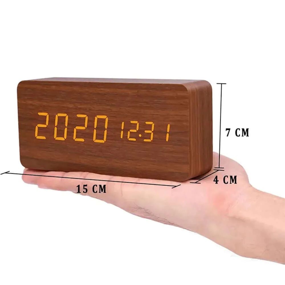 Orologio Digale Da Tavolo In Legno Sveglia Smart LED Con Controllo Vocale Quadrato Camera Da Letto Da 12,79 € | DHgate
