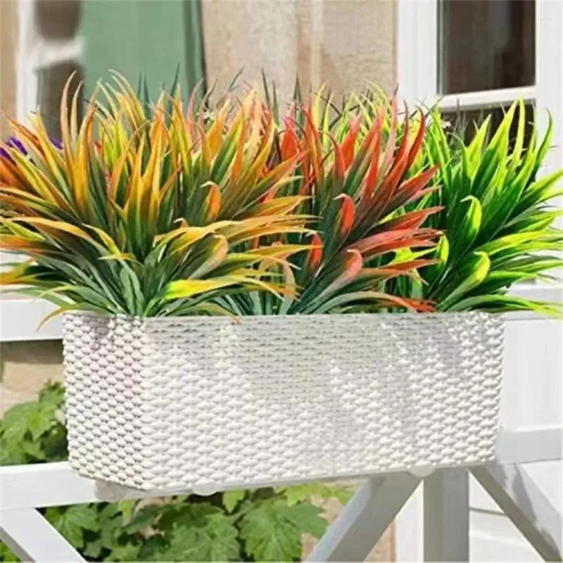 Kwiaty dekoracyjne 1PCS Anty UV Symulacja Orchid Grass 7 Plack Plastic Aquatic Flower Plant Outdoor Artificial