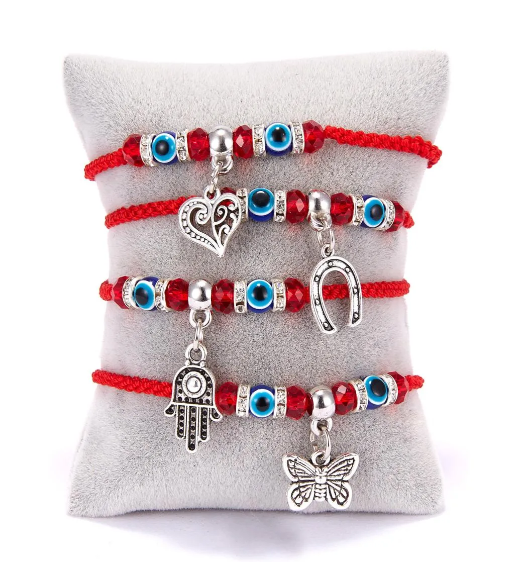 2020 Mode Red String Blue Turks Evil Eye Eye Bead Bracelet Thread Hamsa Horseshoe Heart Butterfly Dange Charms Braid Jewelry4316141