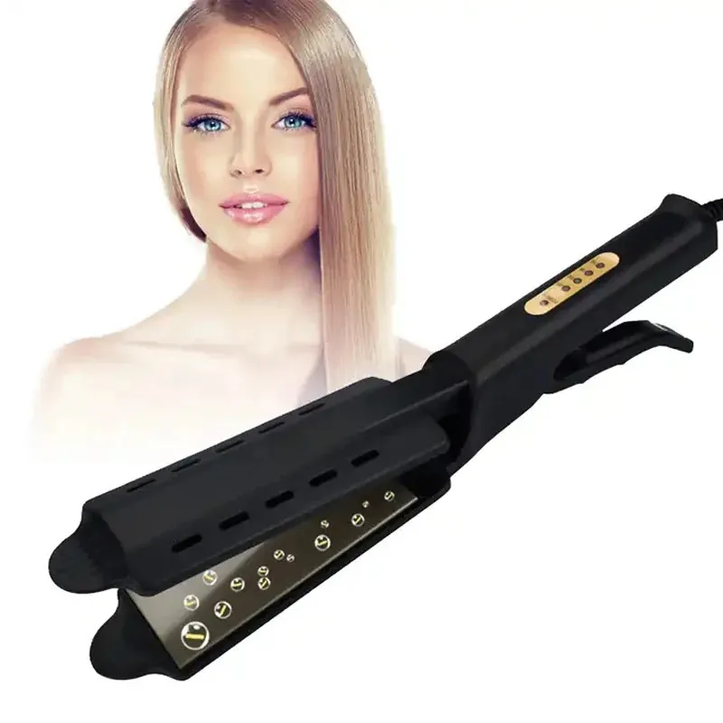 Portable Ceramic Tourmaline Ionic Flat Iron Hair Straighten Setting Steam Straightener Crimper 240411