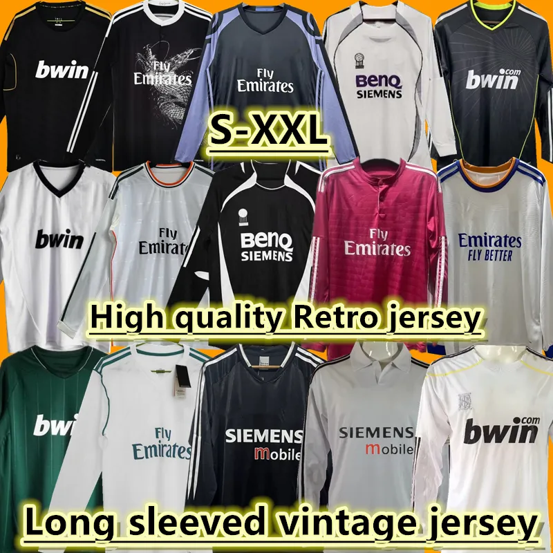 1999 2001 2009 2009 2010 Real Madrid Retro Soccer Jerseys Camiseta de fútbol de mangas largas Kaka Ronaldo Guti Benzema Seedorf Carlos 11 13 14 15 16 17 18 19 Zidane Raul Vintage Figo