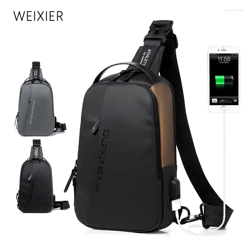 Sacs de taille 2024 Sac à bandoulière pour hommes de loisirs diagonaux Sports Sports portables Poitrine rechargeable USB Petit sac à dos