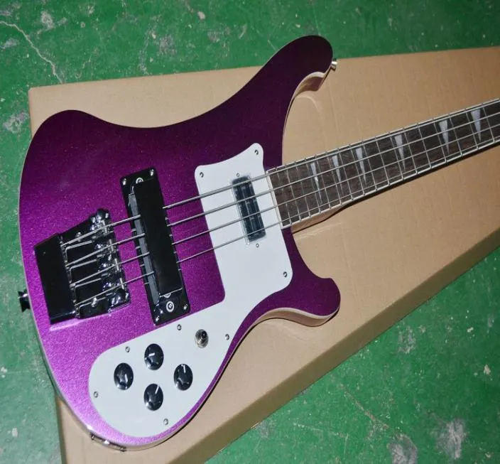 4 Strings Metal Purple 4003 Elektrische basgitaar Eén pc nek Body Dual Output Chrome Hardware Ric China Bass9988038