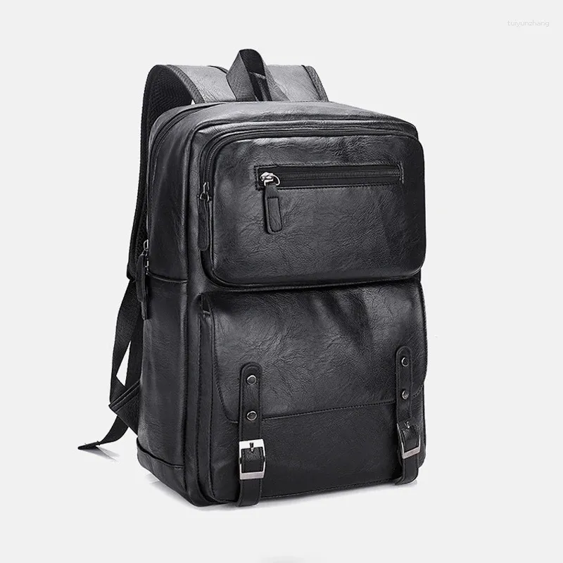 Backpack 2024 Brand Leather Men Backpacks Fashion Student Boy Luxe Vintage Computer Laptop Bag 14 inch