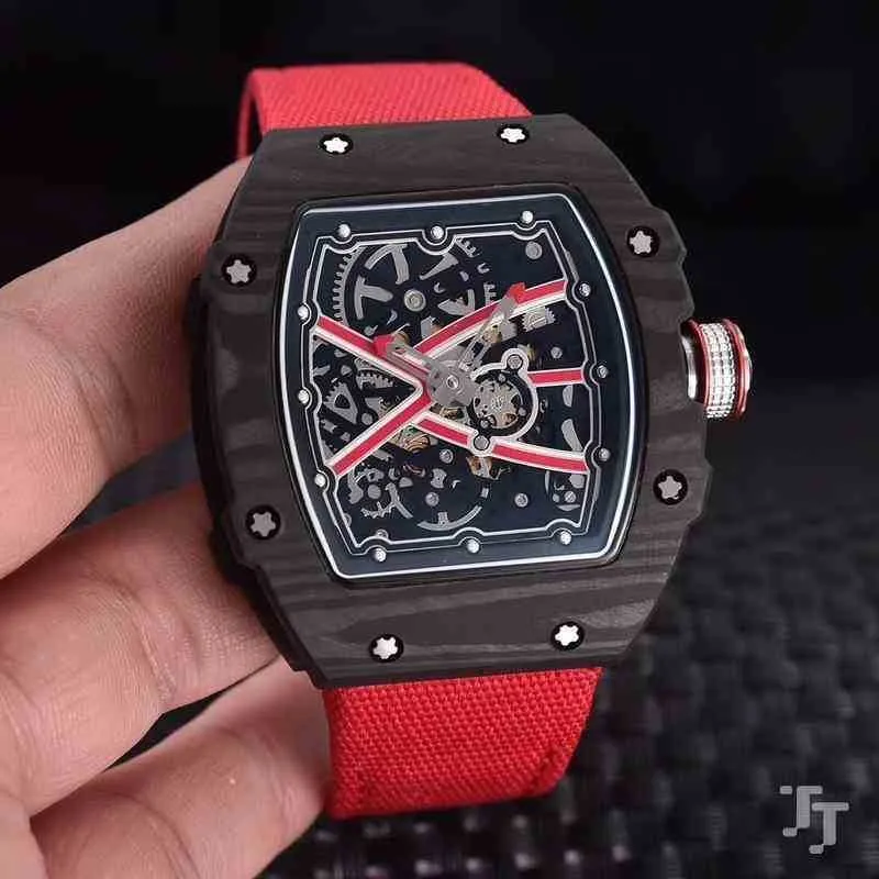 Watch Designer Luxury Richardmill Mens Men Automatic Mechanical Red Black Canvas Rubber Bracelet Tourbillion Limited Sapphire Carbon Fiber Factory Original