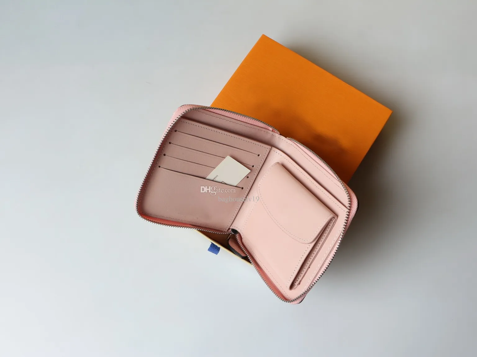 Famous Brand women zippy wallets celeste leather Men compact hasp card holder coin purses With Original box tote bag Q10 money id credit card purses pink