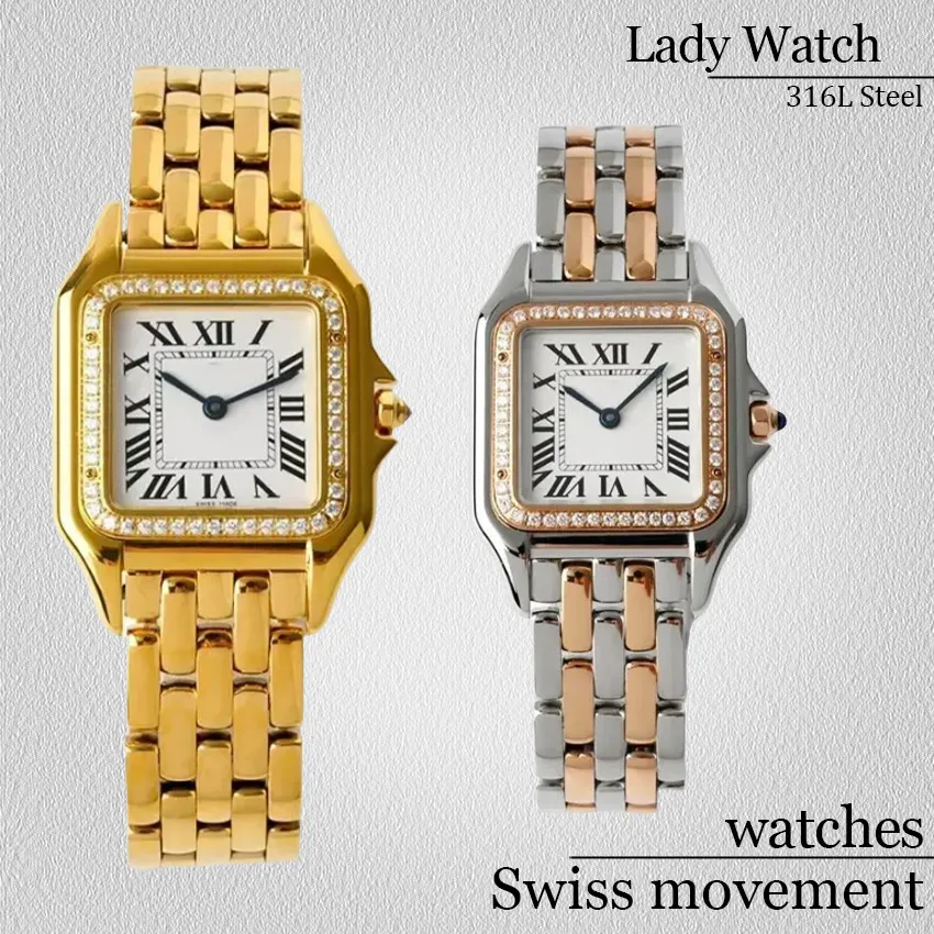 Zegarek zegarki szwajcarskie zegarki projektantki kobiety oglądają wysokiej jakości kobiety zegarki Diamond Bezel 22 lub 27 mm srebrny pasek zegarków ze stali nierdzewnej