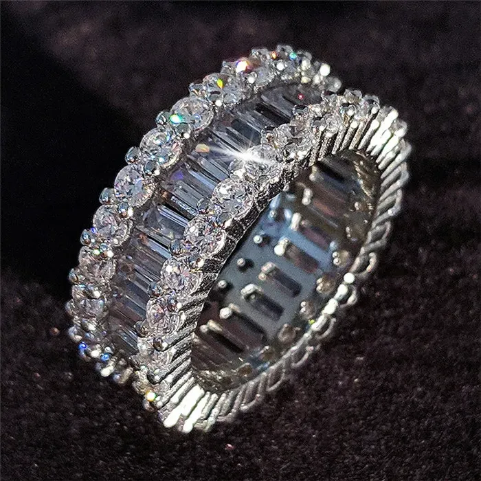 Кольца Rulalei 925 Серебряная серебряная принцесса Cut White Topaz CZ Обручальное обручальное кольцо для женщин