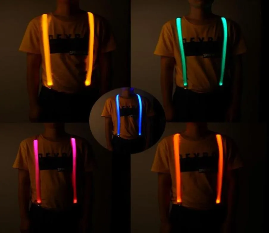 LED Light Up Suspenders Justerbart Party Glowing Y Shape Pants Straps With Stong Event Supplies Night Club Rekvisita för vuxna Kids6054011