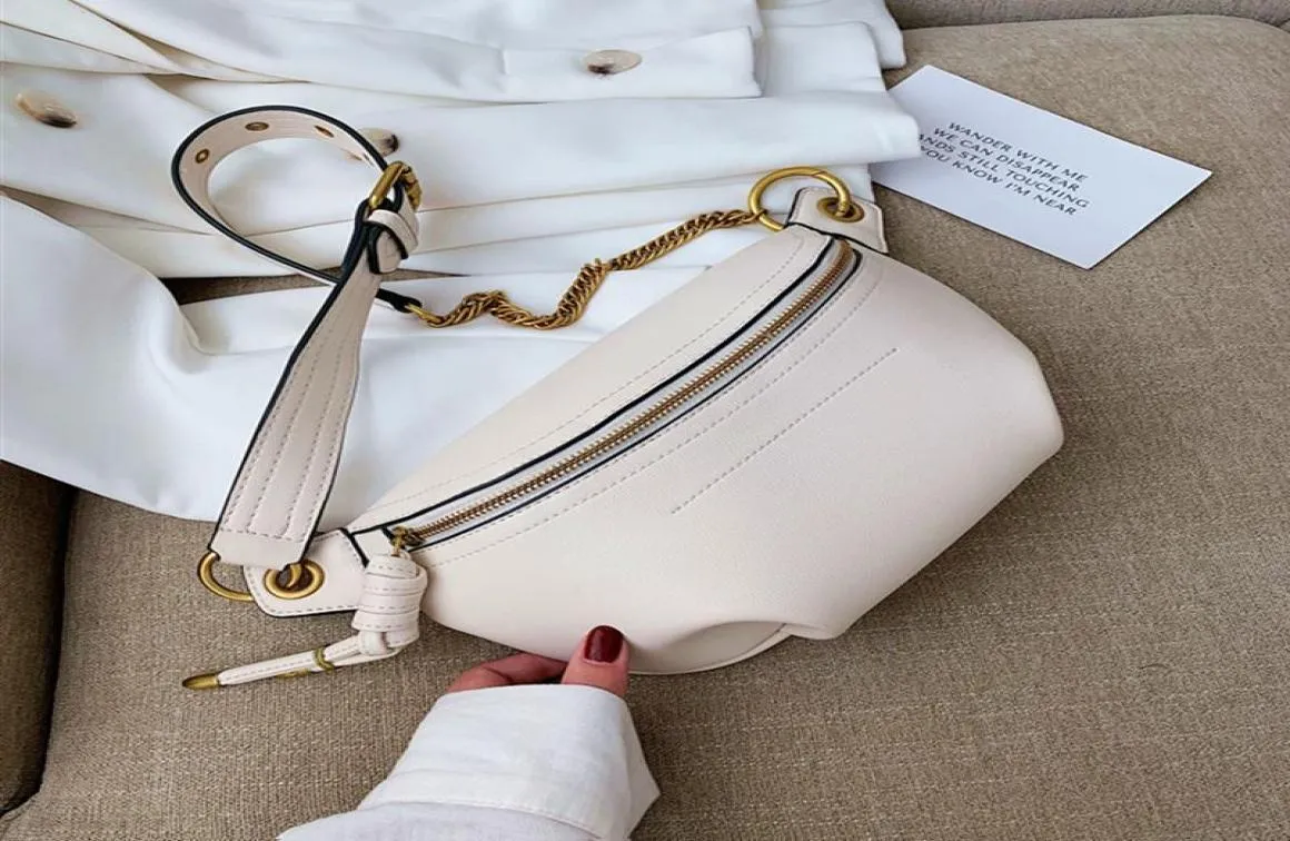 Taillezakken Fashion Simple Beige Fanny Pack for Women Solid Color Pu Leather Belt Chain Chest Sling Crossbody Summer 20215864237