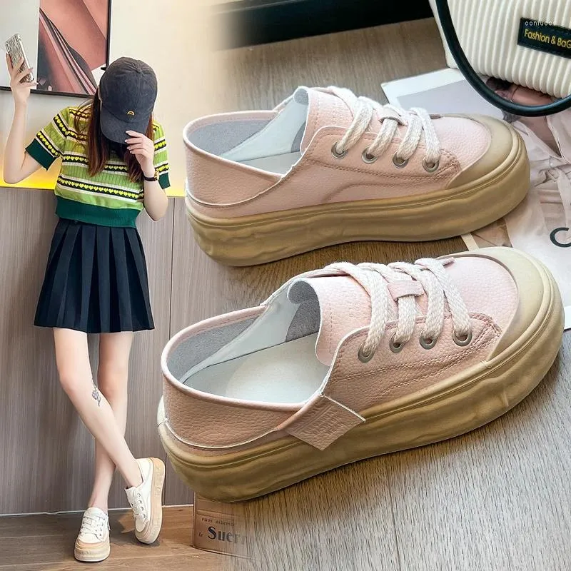 Casual Shoes Spring Autumn Soft Leather Sneakers Solid Lace-Up For Women Versatile Comfort Platform Ladies Skate