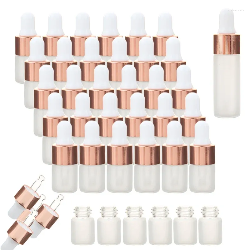 Förvaringsflaskor 100 st/set 2 ml 3 ml 5 ml frostat glas dropper tomma eteriska oljeburar injektionsflaskor med rosguldlock pipetter