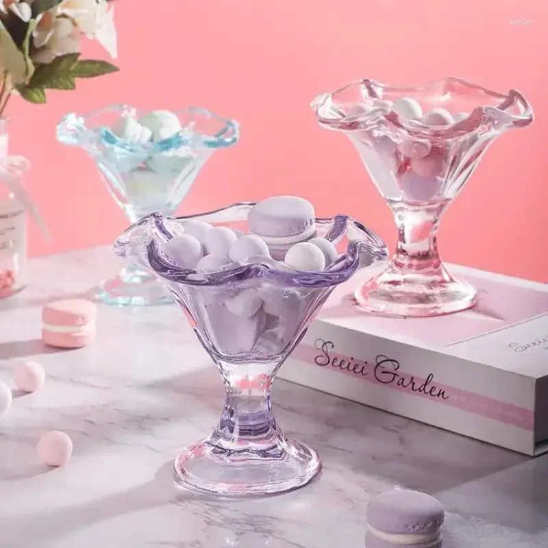 Wine Glasses Luxury Retro Cocktail Glass Goblet Colorful Petal Shape Ice Cream Dessert Cup Fruit Salad Bowl Smoothie Shake Buffet Drinkware