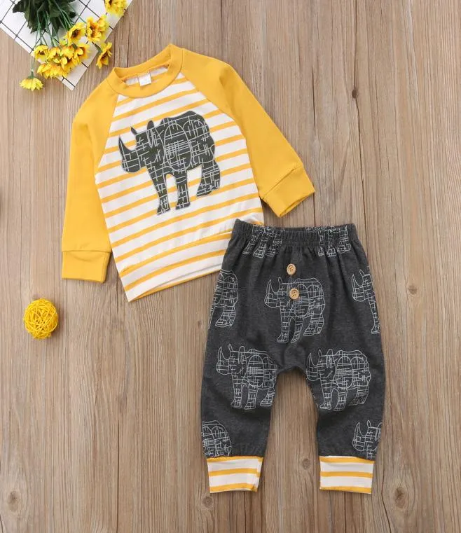 Ins Baby Boys Rhinoceros Tenifits Children Print Toppants 2PCSset Spring Automne Fashion Boutique Ensembles de vêtements pour enfants WT17621395177