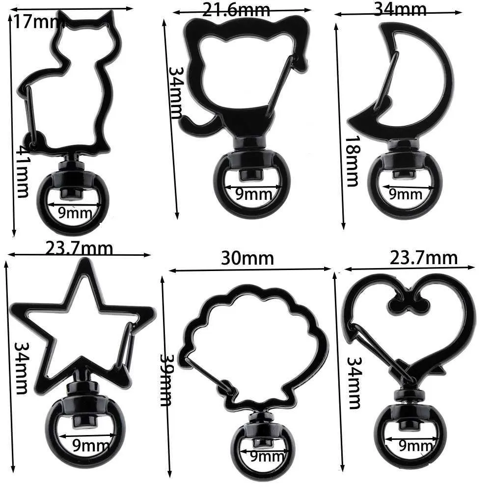 Ya88 Schlüsselbilder Lanyards 10pcs/Los Herzkatze Hundeschale Delfine Blüten Charme Stern Mond Hummerverschluss Haken für DIY -Schlüsselkettenschmuck machen Accessoires D240417