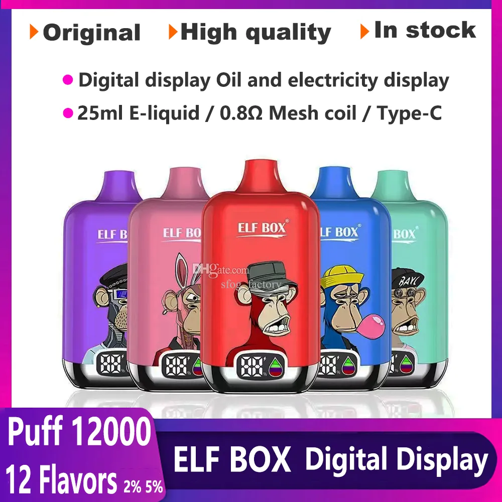 Original Puff 12000 Elf Box 12000 Puff Disposable Vapes Puff 12K Puff Digital Display VAPER 25 ML Prefilled Cartridge Pod Vape Pen vs BC5000 BC12000 Bang 15K 15000 Bar