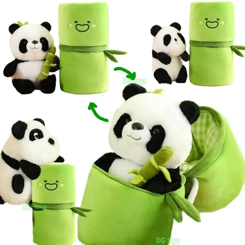 Creative Panda Huahua Doll som gömmer sig i en bambu plyschväska kudde fylld klättring Menglan kram på bambu leksaken för födelsedag 240407