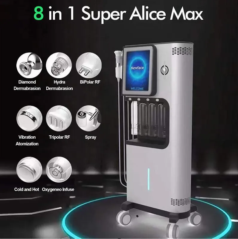 Original 8 i 1 hydratisering Alice Super Bubble Water Spa Face Skin Care Acne Behandling rynka borttagning Salong Microdermabrasion Skin Rejuvenation Beauty Machine