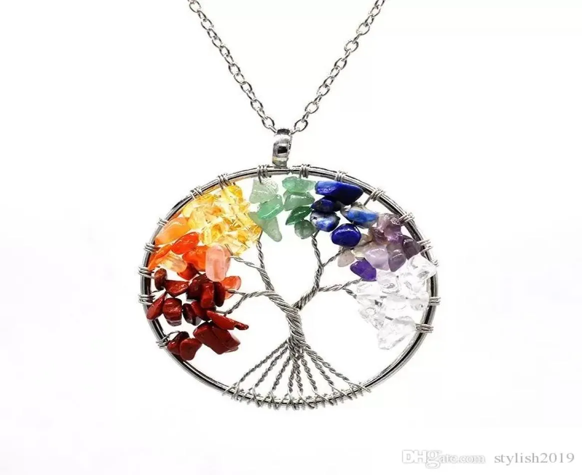 12pcset Tree of Life ketting 7 Chakra Stone kralen natuurlijke amethist sterlingsilverjewelry ketting choker ketting hanger voor WOM2258359