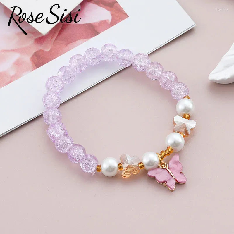 Braccialetti di fascino rosa sisi giapponese e coreano in stile fresco farfalla a sospensione perle bracciale perle per donne elastico regalo di gioielli