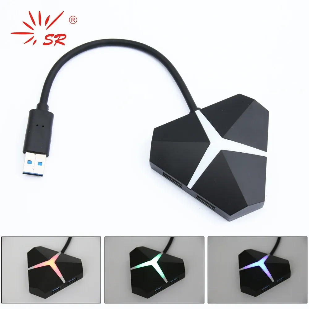 Hubs SR High Quantity Speed ​​USB 3.0 HUB 4 PORTS SUPOORT HOTSSWAPPABLE med LED -arbetsljus för PC Laptop USB 3.0