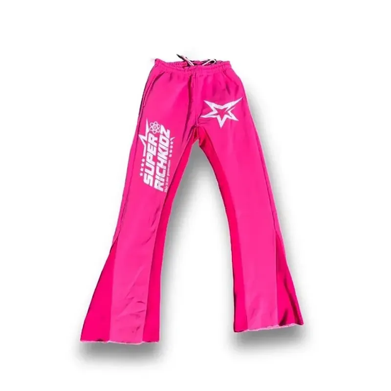 Y2K Trendy Sports Star Brevtryk High Street Hip Hop Mænds Sports Casual Hættetrøje Flared Sweatpants Todelt sæt_voghion.com