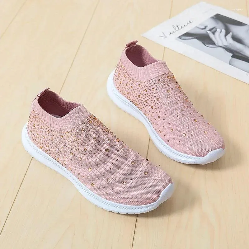 Lässige Schuhe Frauen Mesh Sneakers Komfort weicher Boden atmungsaktivem flacher rutschfestem Strass-Strassum vielseitig 2024