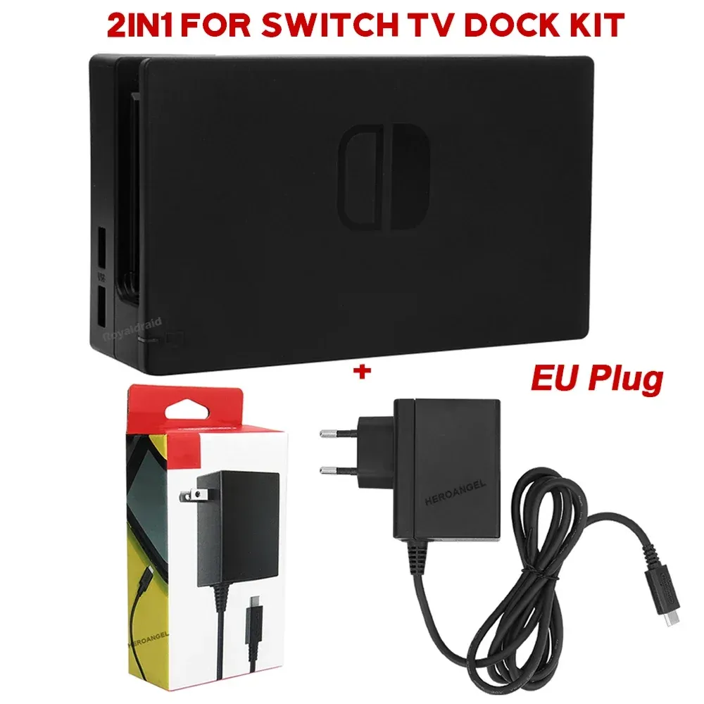 Bastidores 2in1 para NS Switch TV Base de carga de muelle para Nintend Switch TV HDMicompatible Dock Stand Station + Fuente de alimentación del adaptador de CA