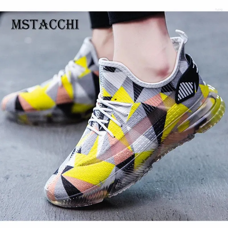 Chaussures de fitness Mstacchi Fashion Men Ventilate à lacets Mélange de couleurs plates Lucence Jelly Bottoor Sneakers