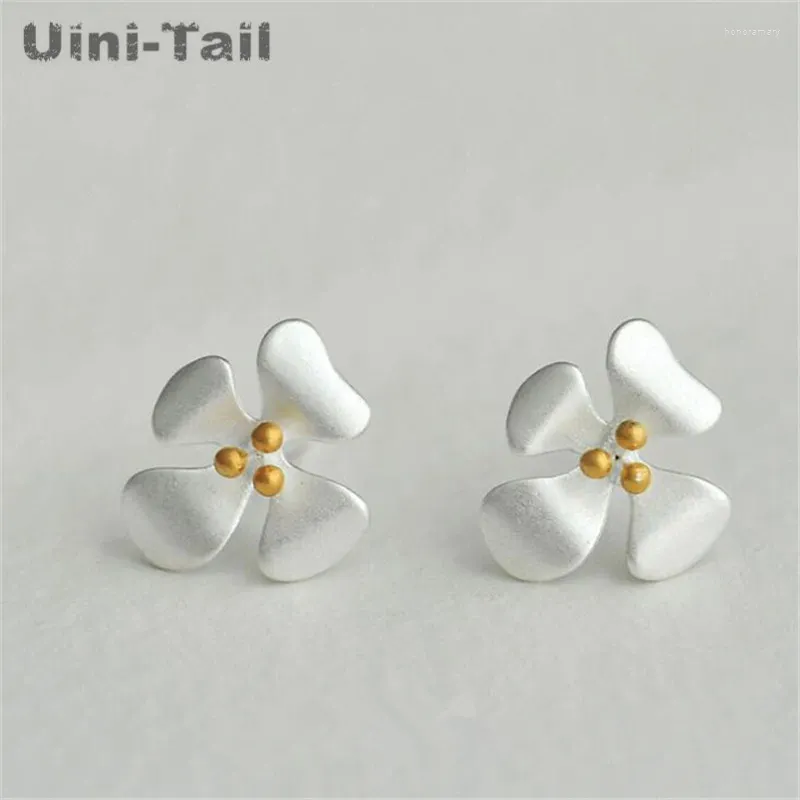 Stud-oorbellen Uini-Tail 925 Tibetaans zilver Han Eenvoudig temperament zoete vier-petal bloem zomer mooie hypoallergeen