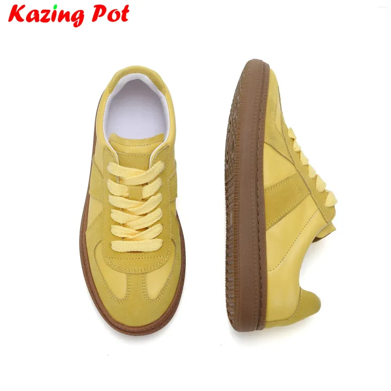 Chaussures décontractées Krazing Pot Big Size 42 43 Vache en cuir talons Med Spring Lace Up Femmes Vulcanisé Vacation Concise Platform Sneakers