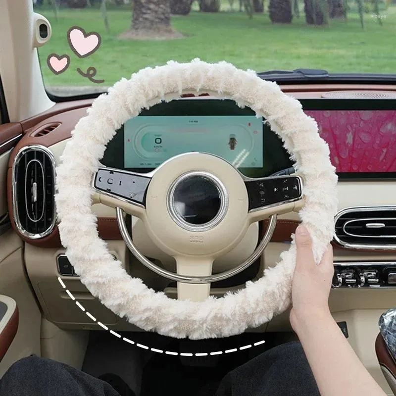 Steering Wheel Covers Cover Plush Car Heating Antifreeze Gloves Fashion Goddess