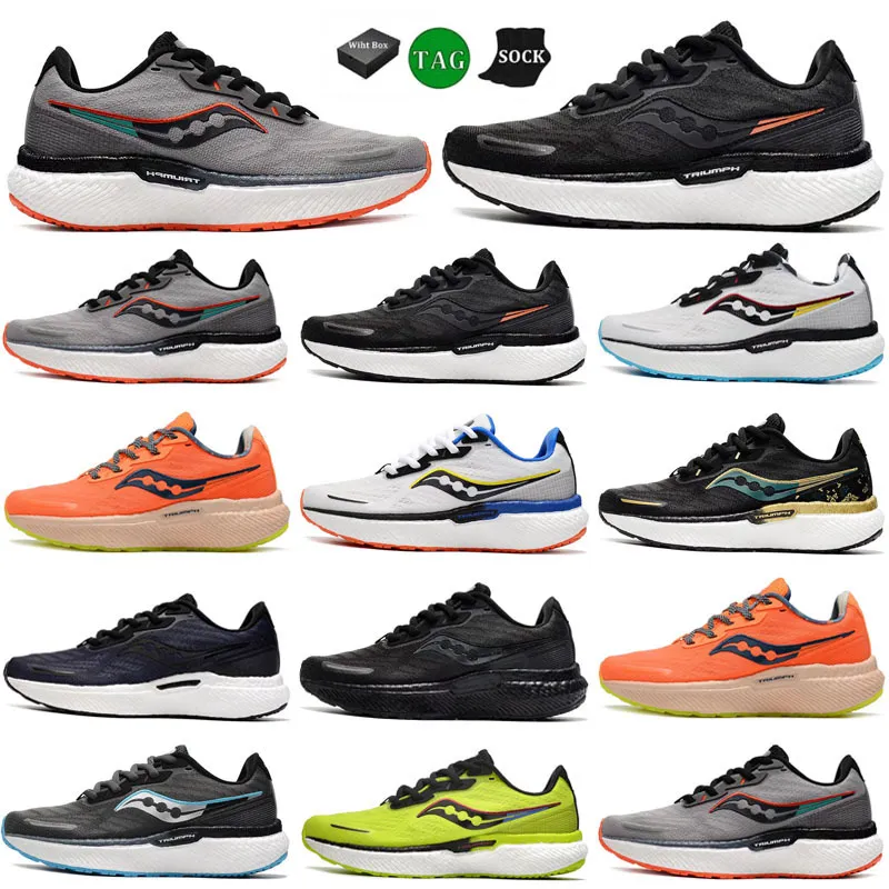 2024 designer Saucony Triumph 19 mens running shoes black white green lightweight shock absorption breathable men women trainer sports sneakers