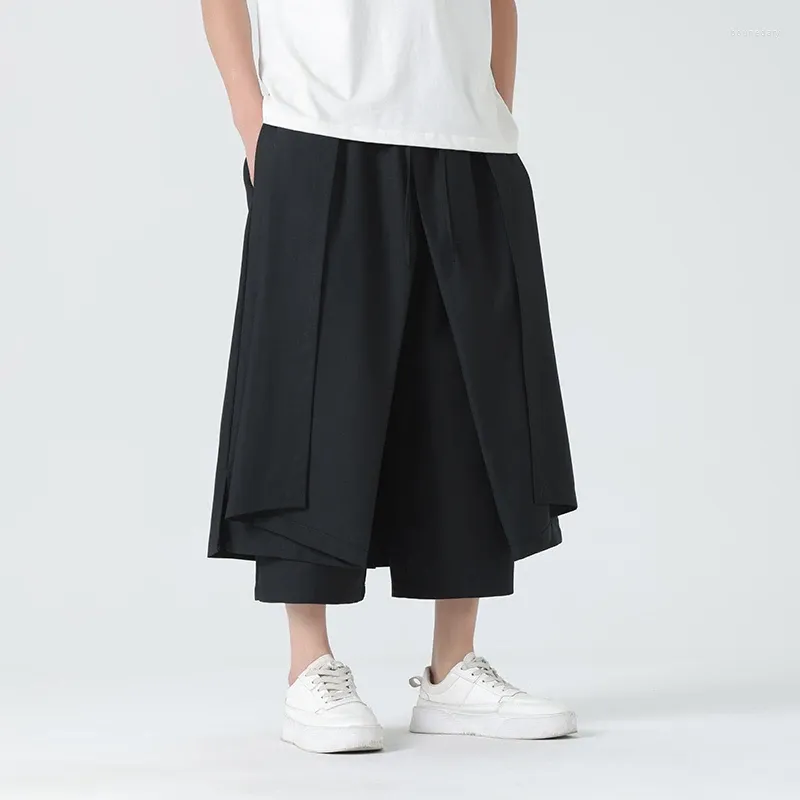 Pantaloni da uomo uomo ricamo di ricamo in modo sciolto gamba vintage casual gamba kimono da donna più dimensioni pantaloni della gonna nera scuro