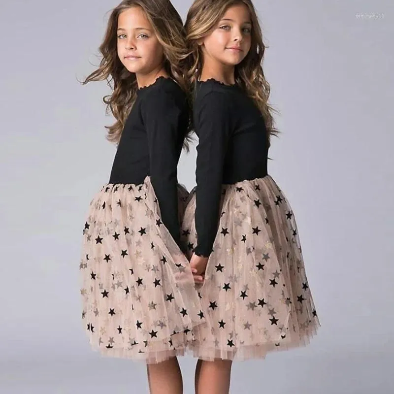 Mädchenkleider schwarzer langarmiger Pullover Tüll Kind 3 4 6 8 10 Jahre Kinder Winter Kleidung gelbes Tutu -Kleid Fashion Ins Sternenkleid