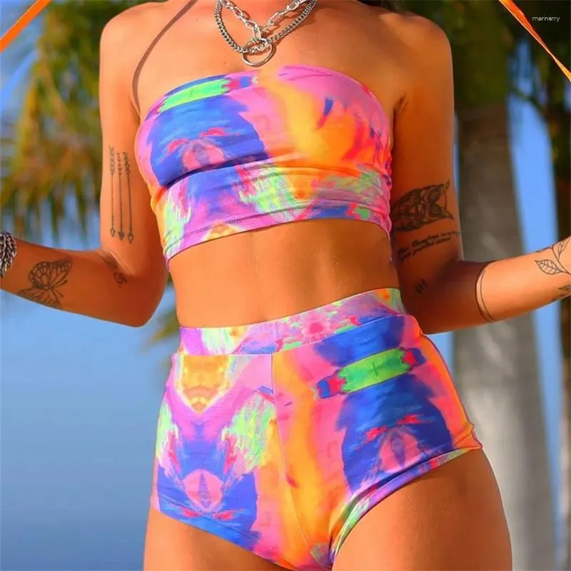 Frauen Badebekleidung Kawaii Krawatte Dye Print Bikinis Shorts Set Bandeau Badeanzug y2k sexy Frauen zweiteiliger brasilianischer Strand Badeanzug Badeanzug